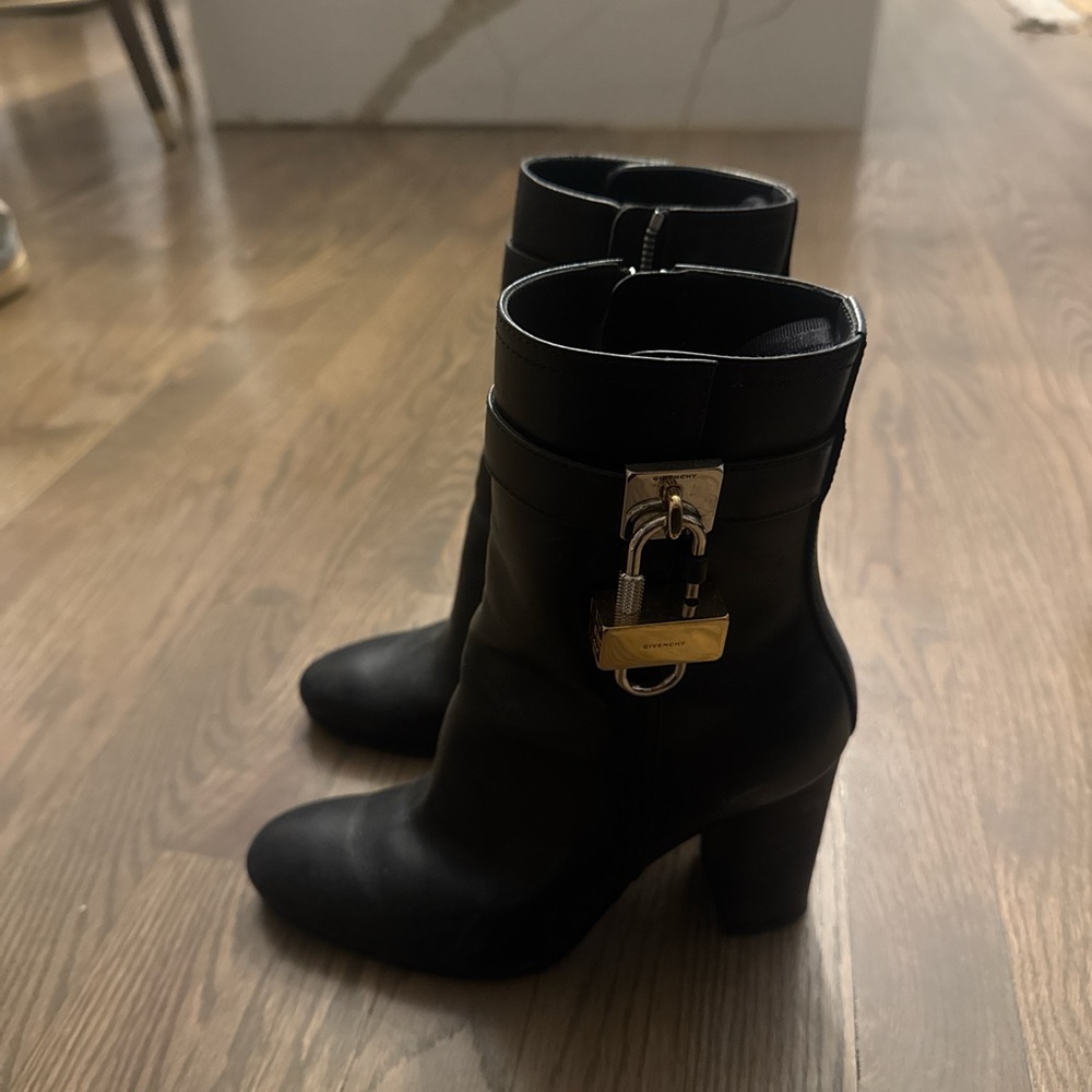 Givenchy Black Heeled Boots with Padlock Accent